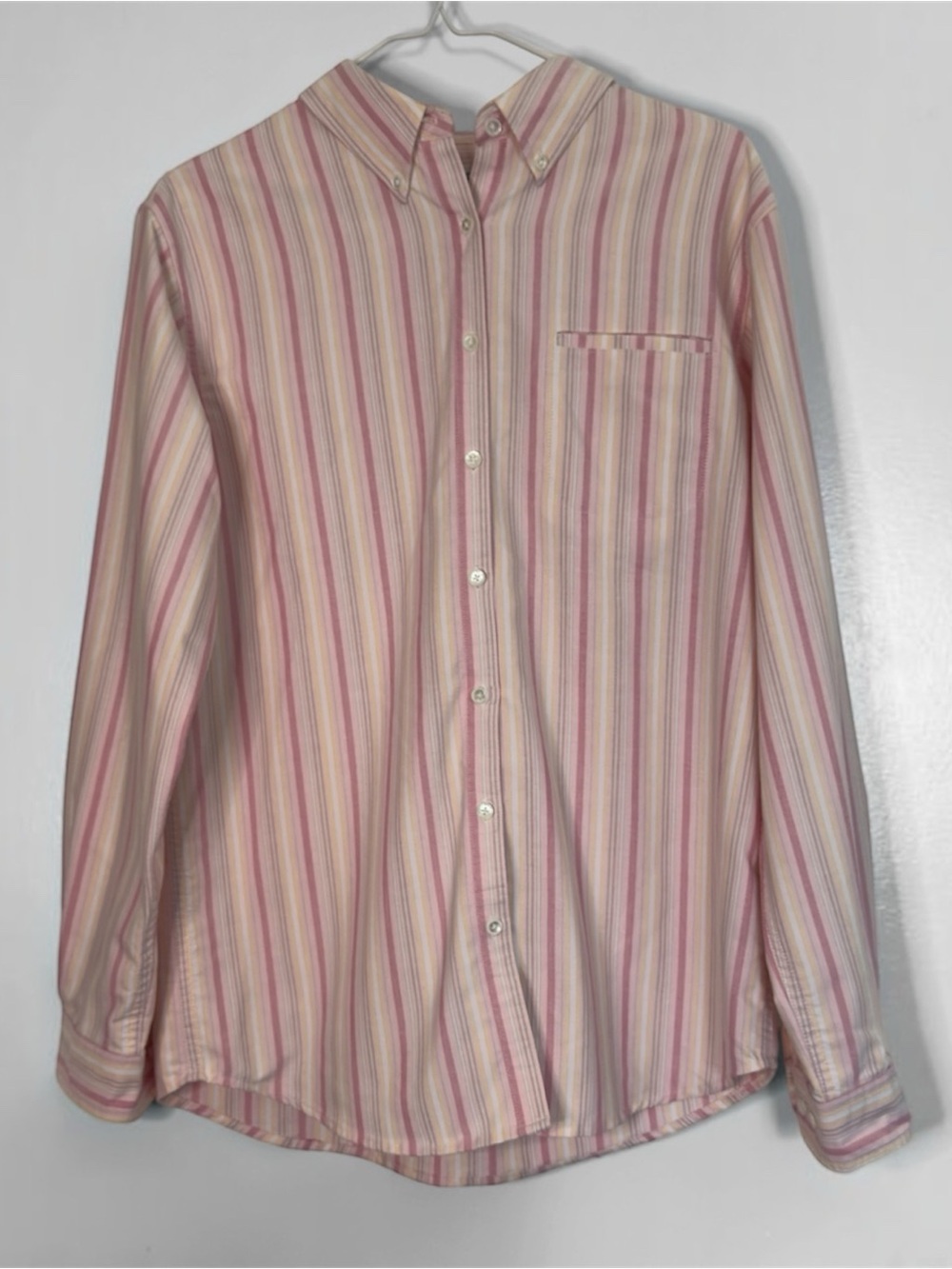 Vintage Cabin Creek Pink Yellow Stripe Oxford Shirt Womens Size 10T Oversized